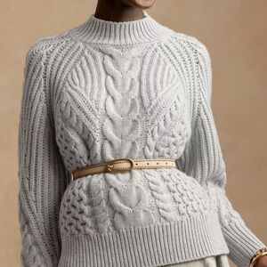 Banana Republic 100 percent cashmere chunky cable knit sweater with funnel neck